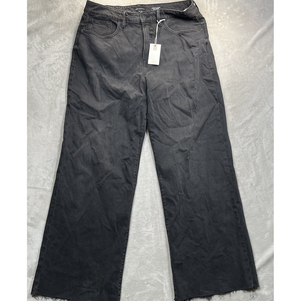 Good American Good Standard Ease Wide Leg Jeans Womens 14 / 32 Black Raw Hem NEW